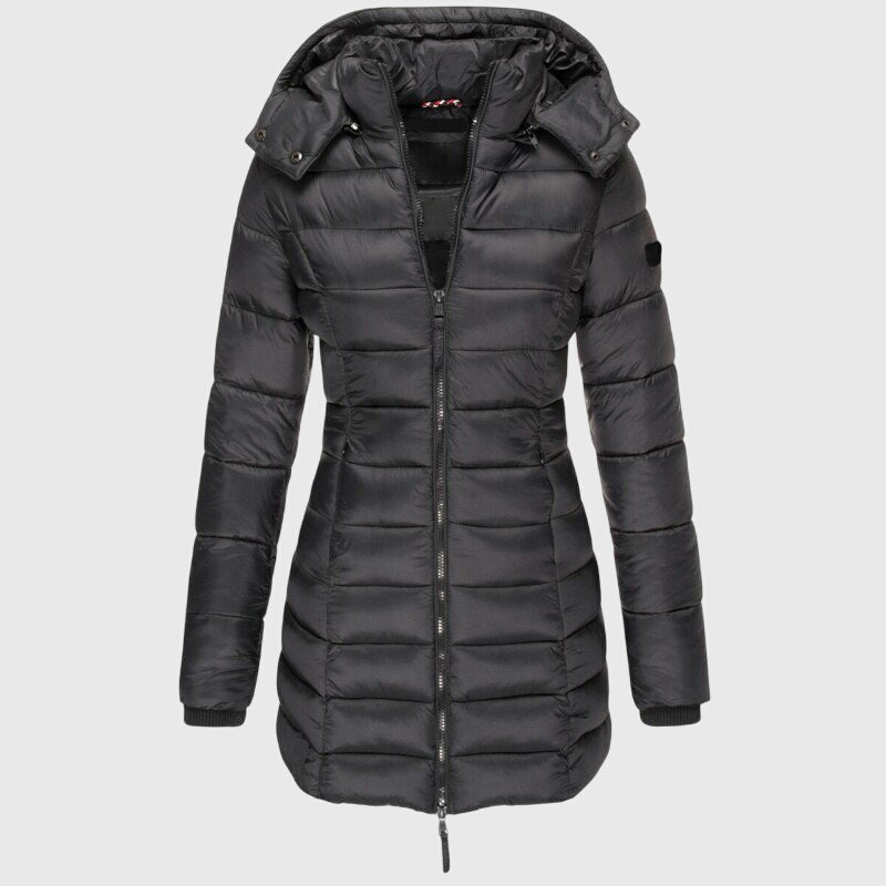 Louise - Doudoune Femme Longue pour l'Hiver avec Capuche et Taille Cintrée