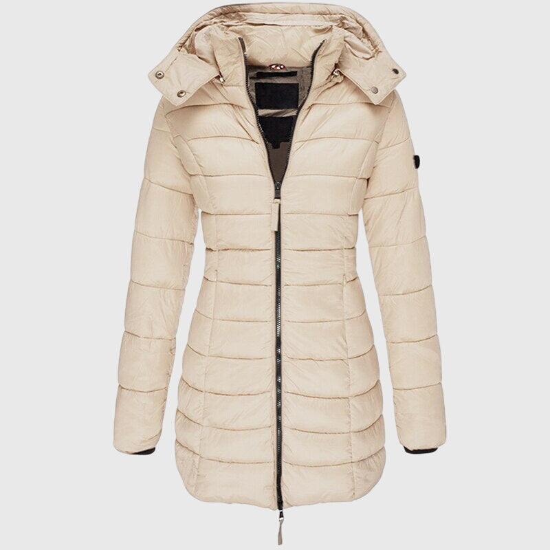 Louise - Doudoune Femme Longue pour l'Hiver avec Capuche et Taille Cintrée