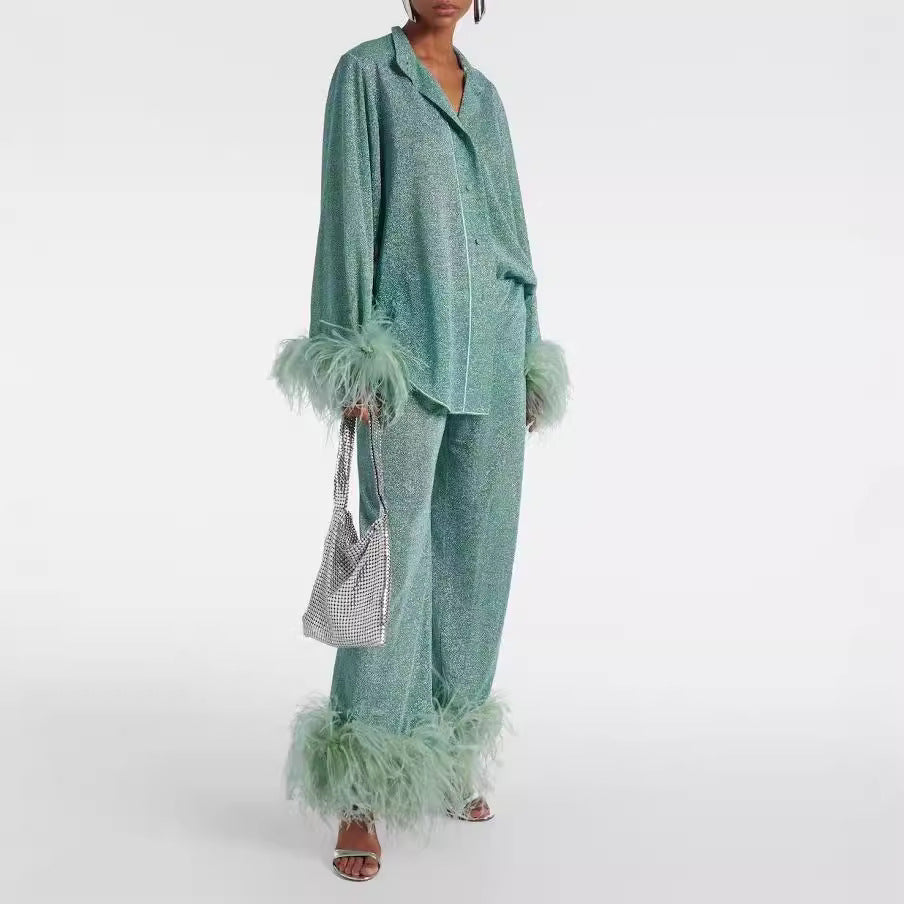 Louise - Ensemble femme coordonné de noël ample scintillant chic et glamour
