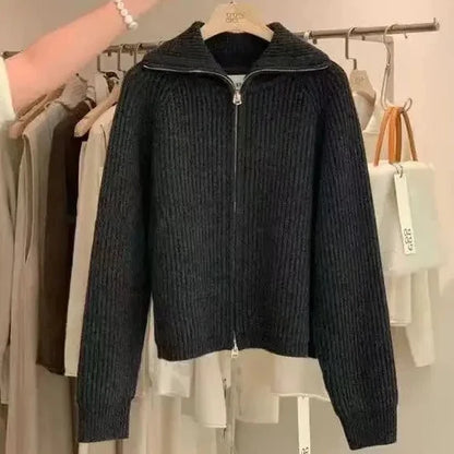 Louise - Gilet Femme Maille en Laine Style Zippé pour l'Automne avec Col Montant
