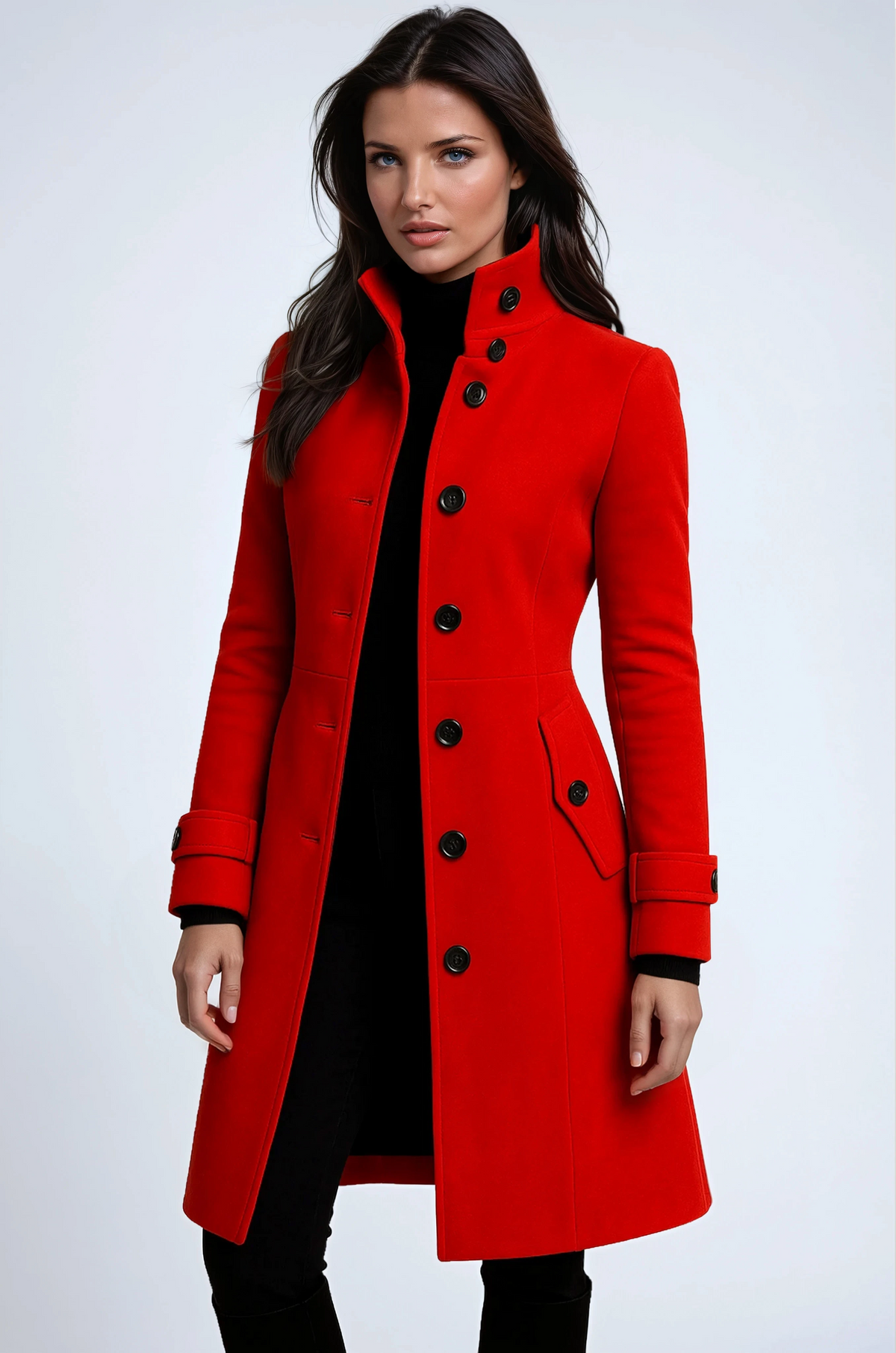 Louise - Manteau femme hiver long et chaud croisé à ceinture et col montant