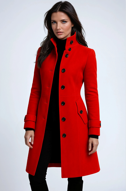 Louise - Manteau femme hiver long et chaud croisé à ceinture et col montant