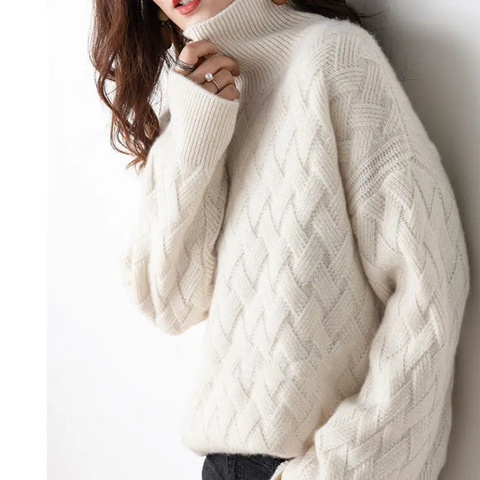 Louise - Pull Femme en Maille à Col Roulé Douillet et Confortable