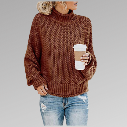 Louise - Pull Femme en Maille Oversize avec Col Roulé pour l'Automne