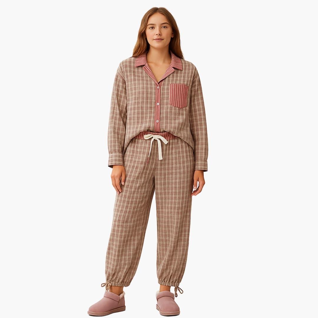 Louise - Pyjama femme long et chaud à carreaux doux et confortable