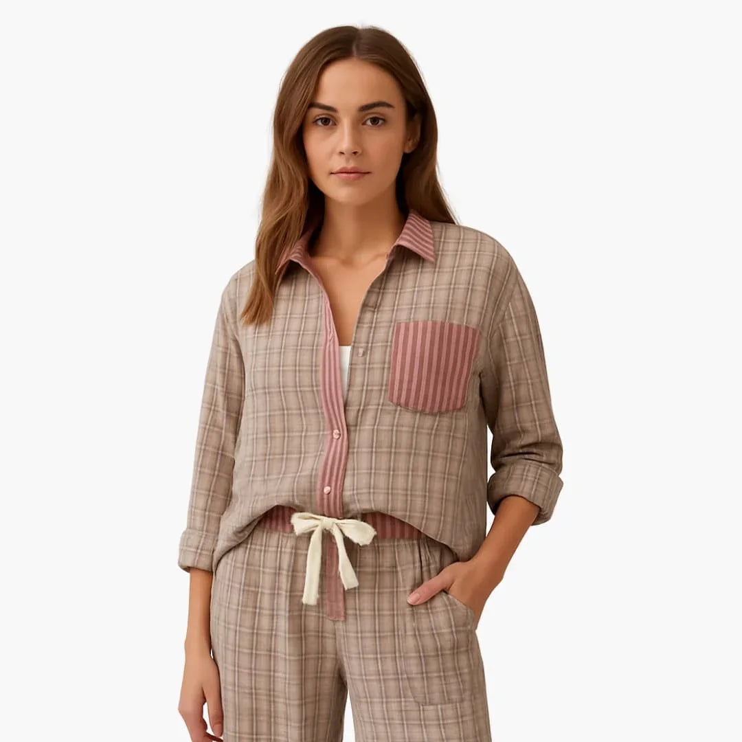Louise - Pyjama femme long et chaud à carreaux doux et confortable
