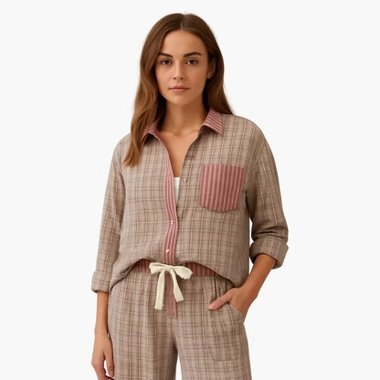 Louise - Pyjama femme long et chaud à carreaux doux et confortable