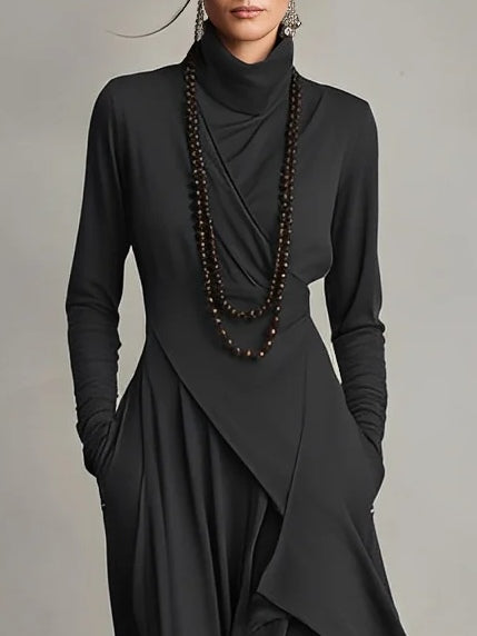 Inès - Robe longue femme fluide et drapée à manches longues