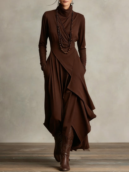 Inès - Robe longue femme fluide et drapée à manches longues