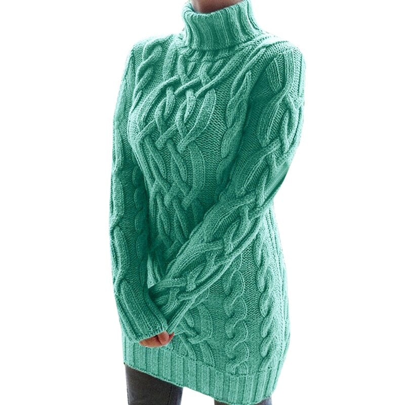 Louise - Robe pull femme col roulé courte en maille avec manches longues