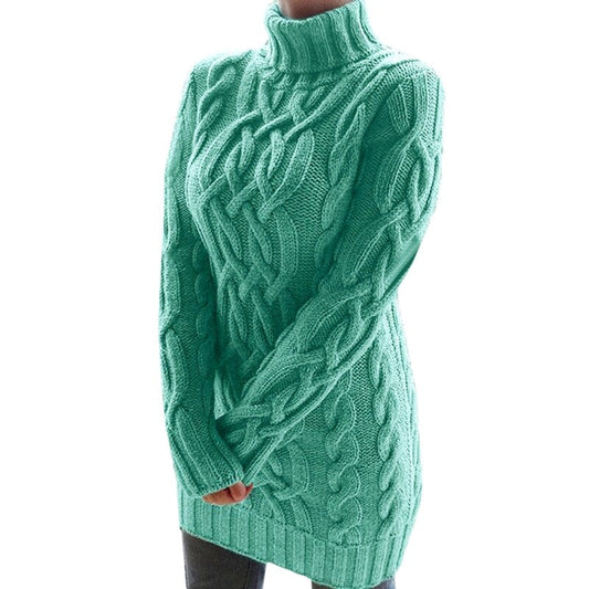 Louise - Robe pull femme col roulé courte en maille avec manches longues