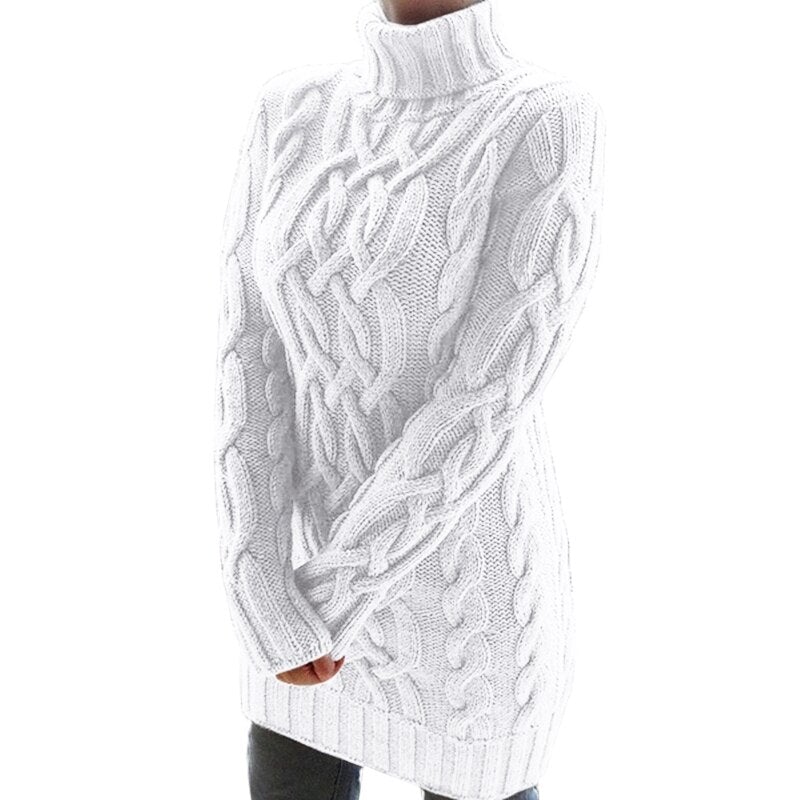 Louise - Robe pull femme col roulé courte en maille avec manches longues