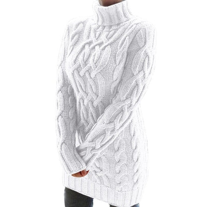 Louise - Robe pull femme col roulé courte en maille avec manches longues