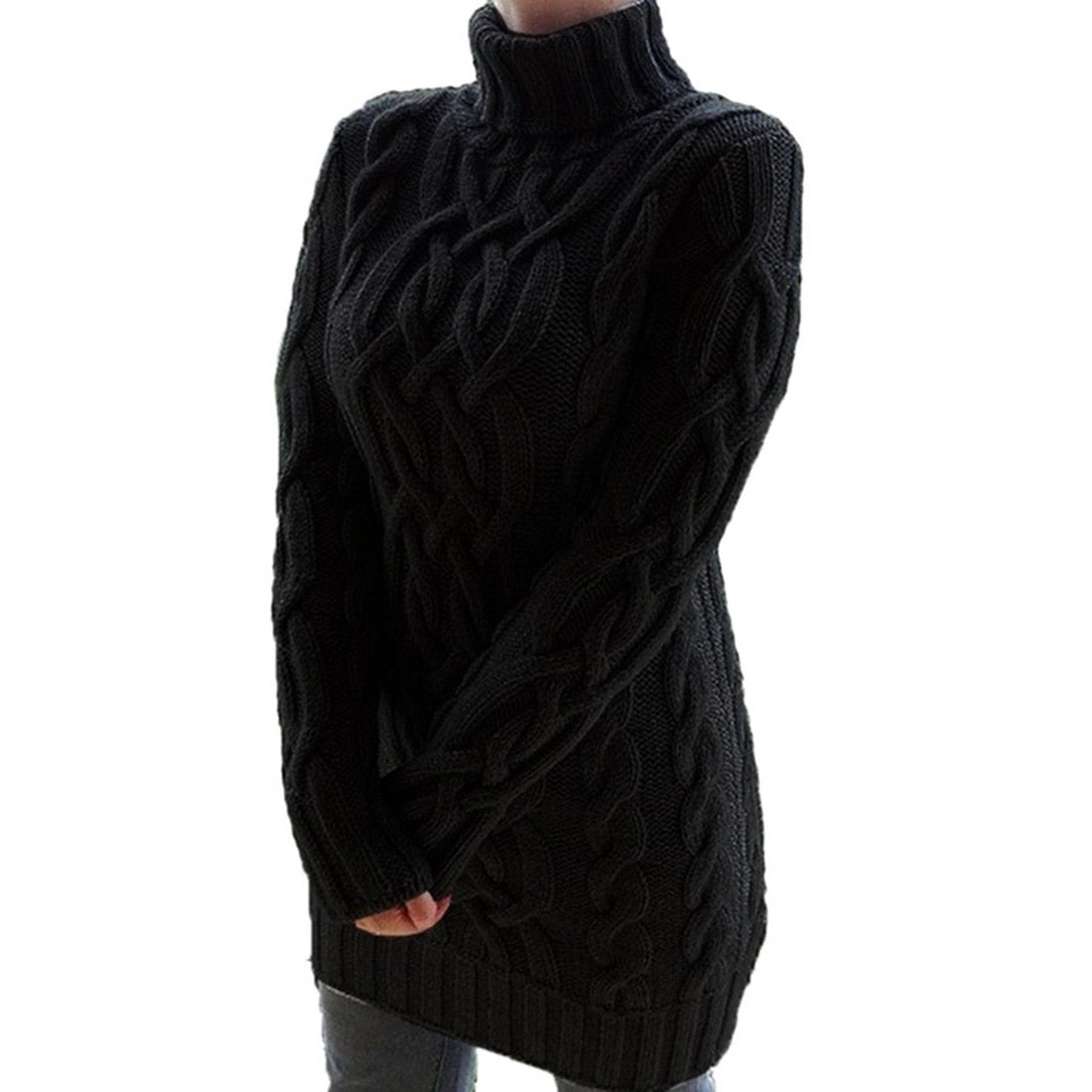 Louise - Robe pull femme col roulé courte en maille avec manches longues