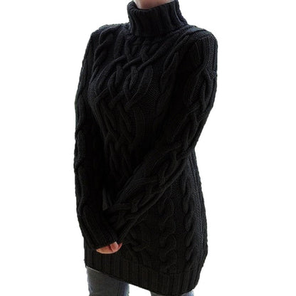 Louise - Robe pull femme col roulé courte en maille avec manches longues