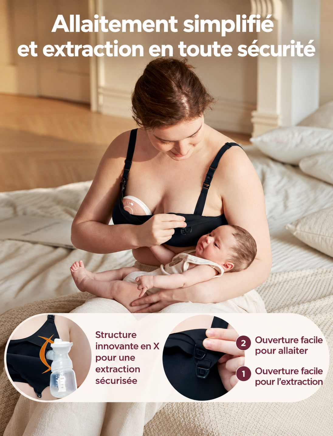 Louise - Soutien-gorge d'allaitement femme mains libres pour tire-lait à clips