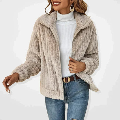 Louise - Veste Femme Automne Maille avec Col Montant et Fermeture Éclair