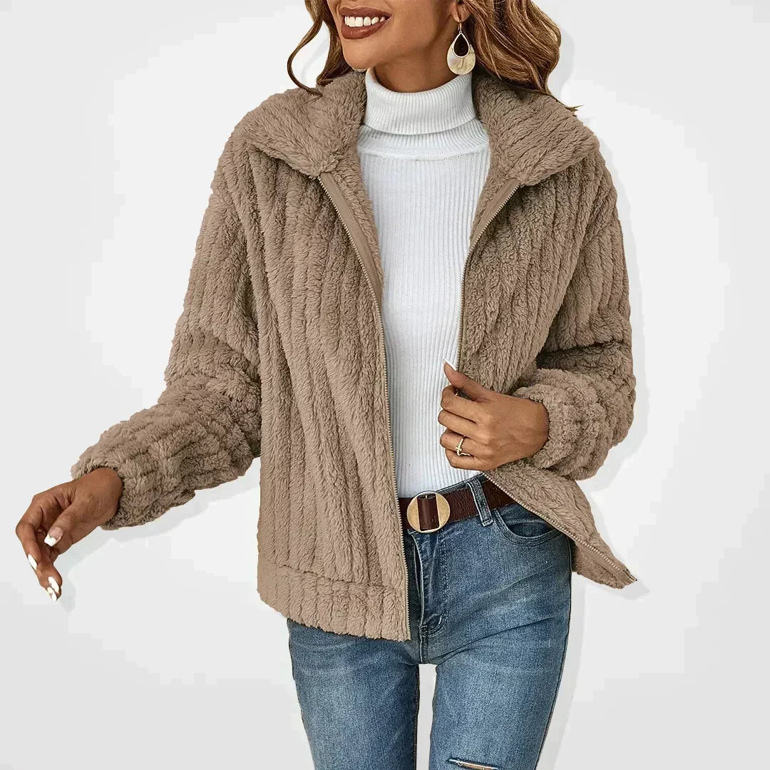 Louise - Veste Femme Automne Maille avec Col Montant et Fermeture Éclair