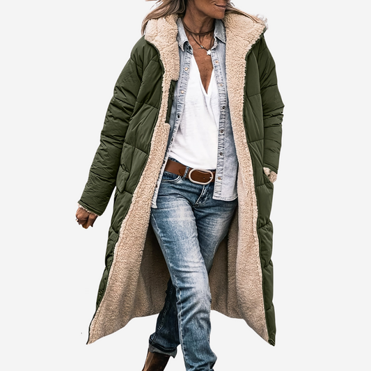 Louise - Veste Femme Longue pour l'Hiver avec Capuche et Doublure Polaire