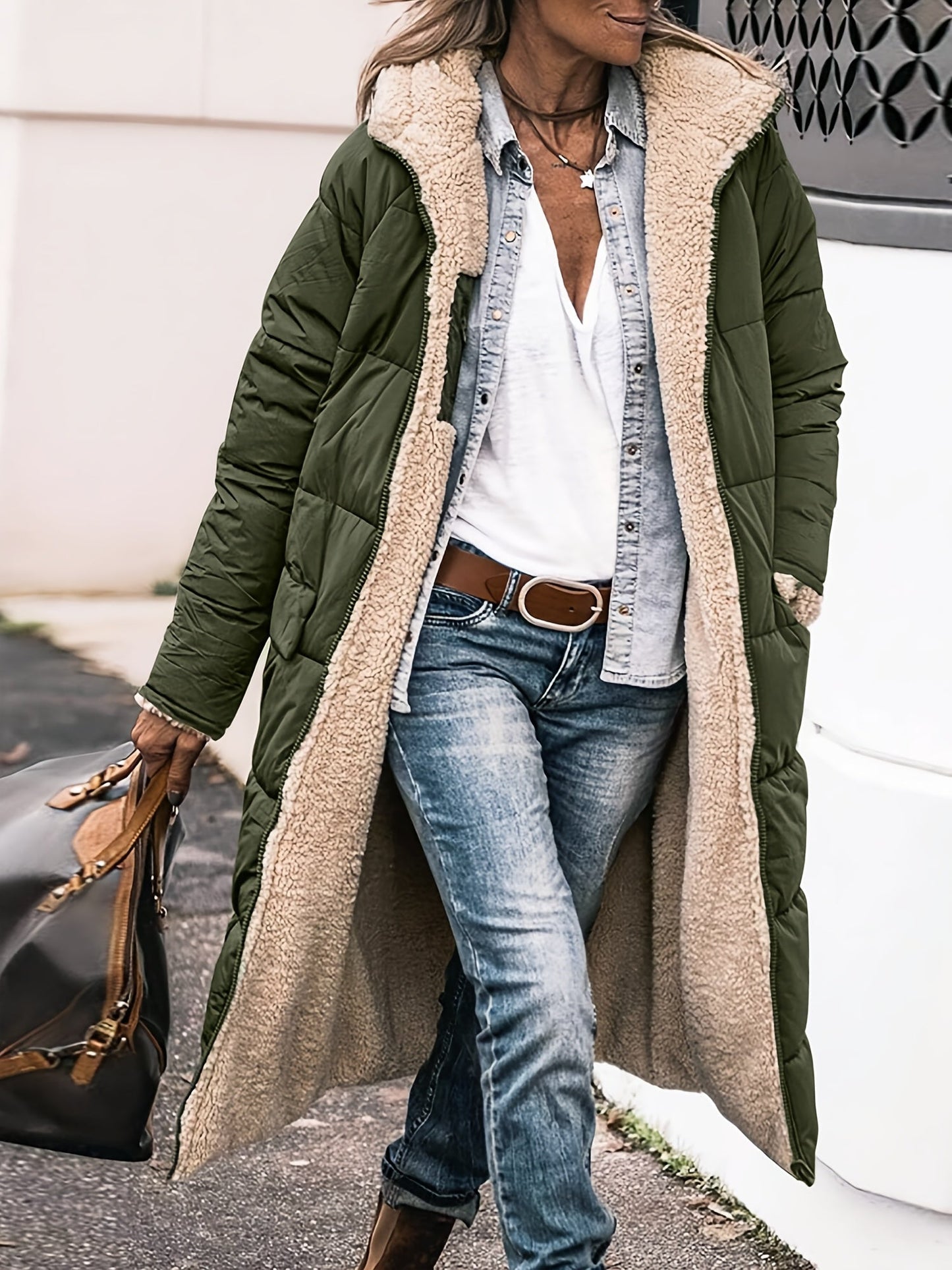 Louise - Veste Femme Longue pour l'Hiver avec Capuche et Doublure Polaire