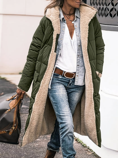 Louise - Veste Femme Longue pour l'Hiver avec Capuche et Doublure Polaire
