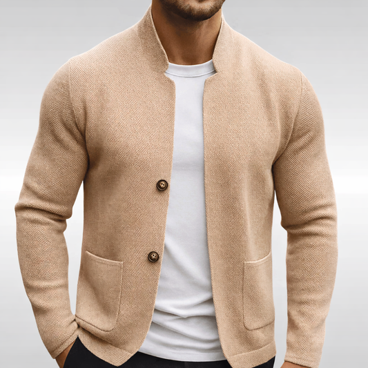 Lucas - Cardigan homme décontracté en maille fine et ajusté à col montant