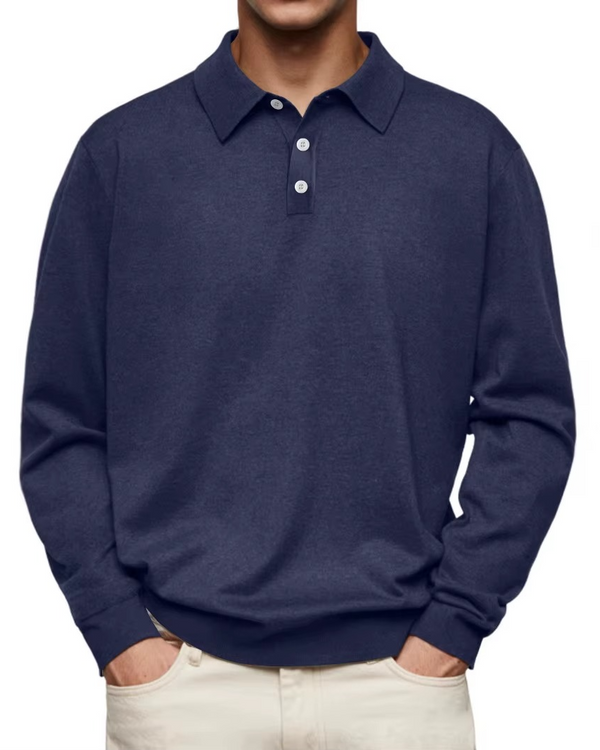 Lucas - Polo homme manches longues décontracté ample et doux en maille gaufrée