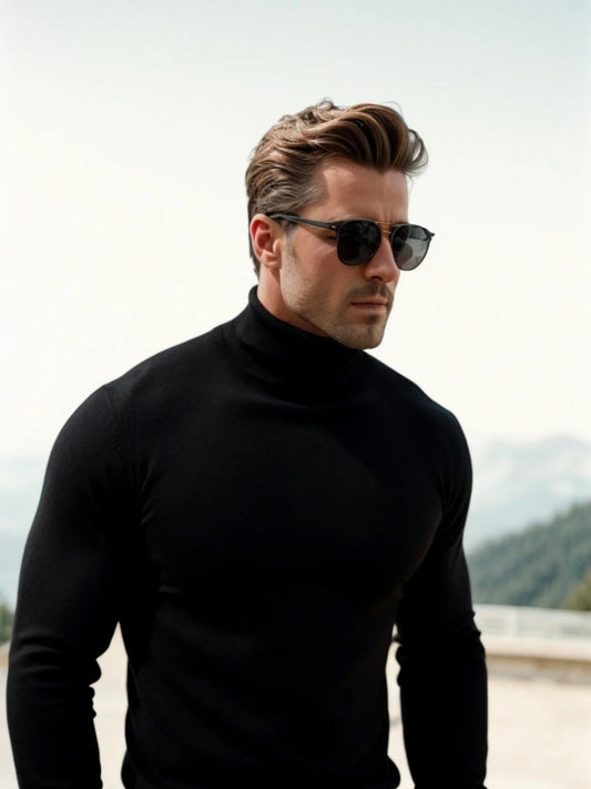 Lucas - Pull Homme en Laine Style avec Col Roulé Ajusté pour l'Automne