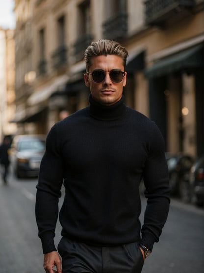 Lucas - Pull Homme en Laine Style avec Col Roulé Ajusté pour l'Automne