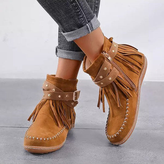 Manon - Bottines Femme Orthopédiques Style Western pour l'Automne avec Franges
