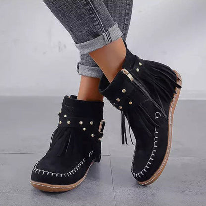 Manon - Bottines Femme Orthopédiques Style Western pour l'Automne avec Franges