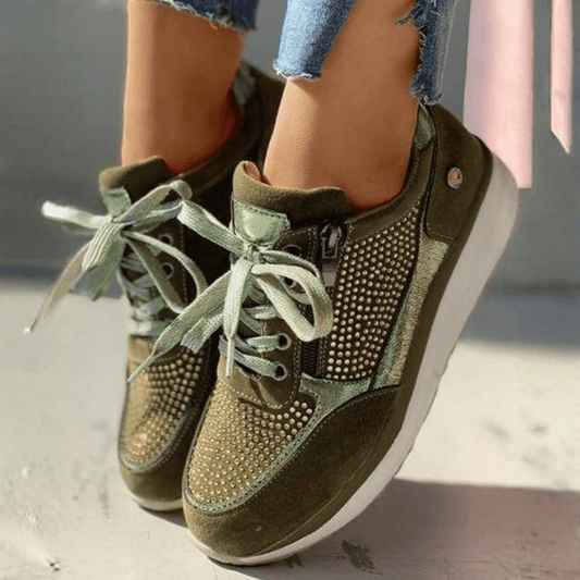 Manon - Chaussures Orthopédiques Femme Tendance avec Strass et Fermeture Zippée