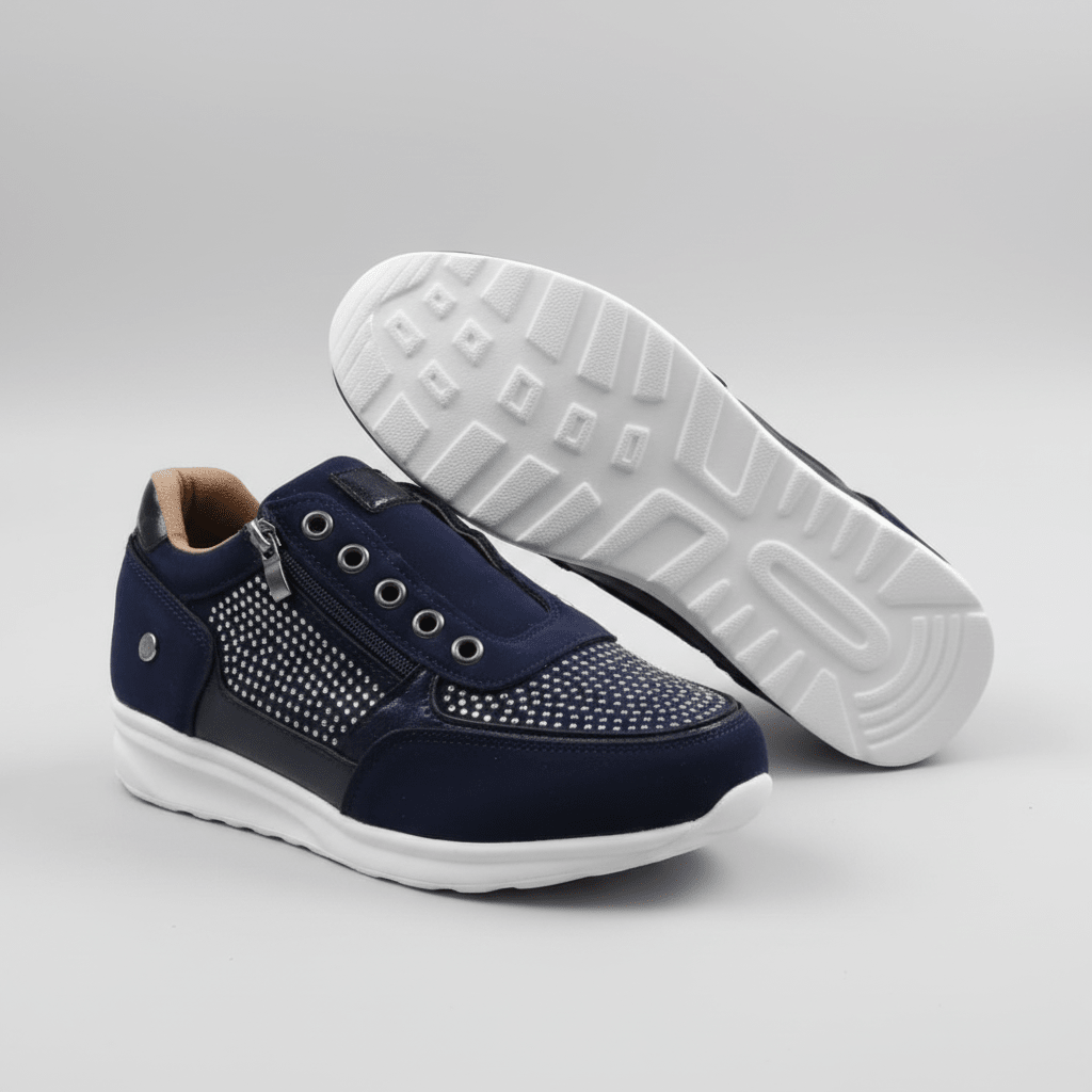 Manon - Chaussures Orthopédiques Femme Tendance avec Strass et Fermeture Zippée