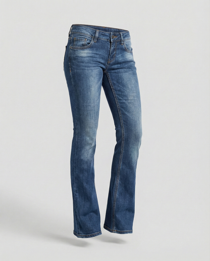Manon - Jean Femme Coupe Slim Taille Haute avec Bas Légèrement Évasé