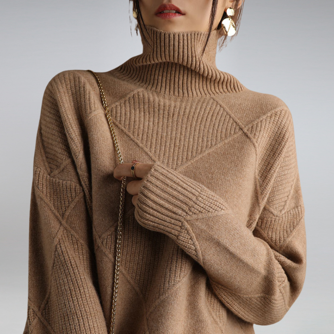 Manon - Pull Femme Automne en Maille Oversize avec Col Roulé Côtelé