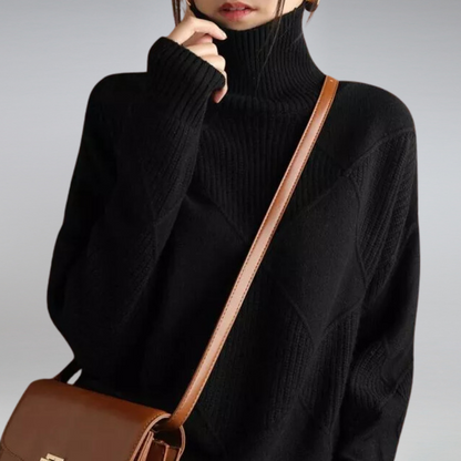 Manon - Pull Femme Automne en Maille Oversize avec Col Roulé Côtelé