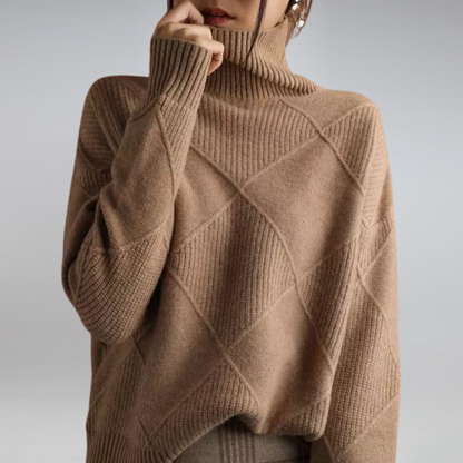 Manon - Pull Femme Automne en Maille Oversize avec Col Roulé Côtelé