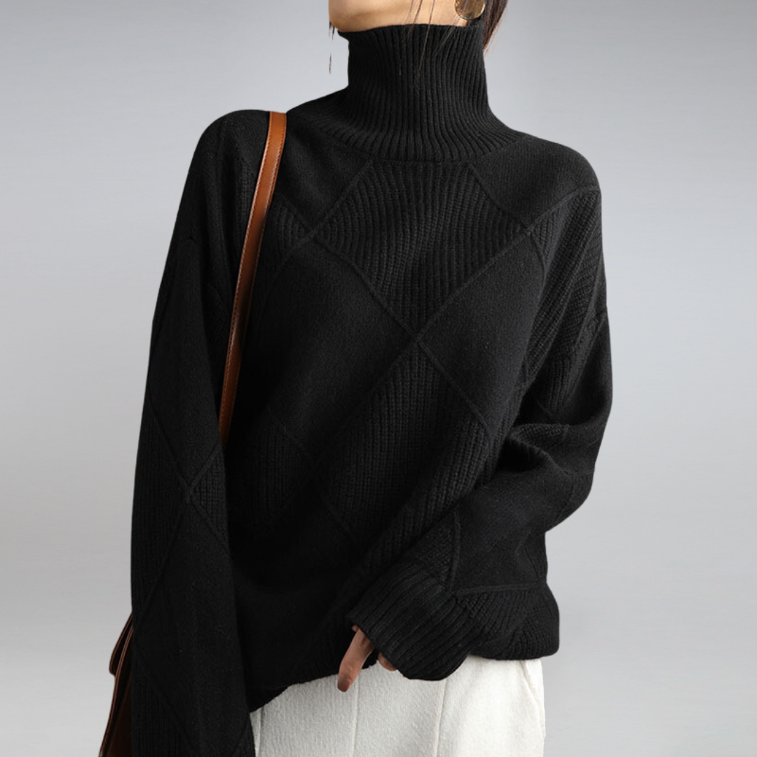 Manon - Pull Femme Automne en Maille Oversize avec Col Roulé Côtelé