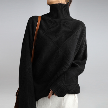 Manon - Pull Femme Automne en Maille Oversize avec Col Roulé Côtelé