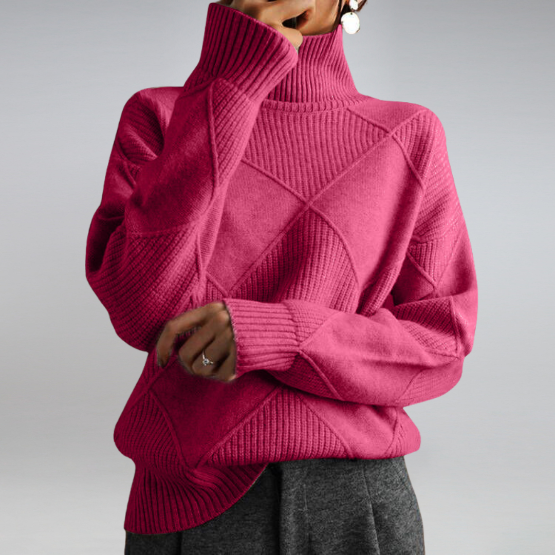 Manon - Pull Femme Automne en Maille Oversize avec Col Roulé Côtelé