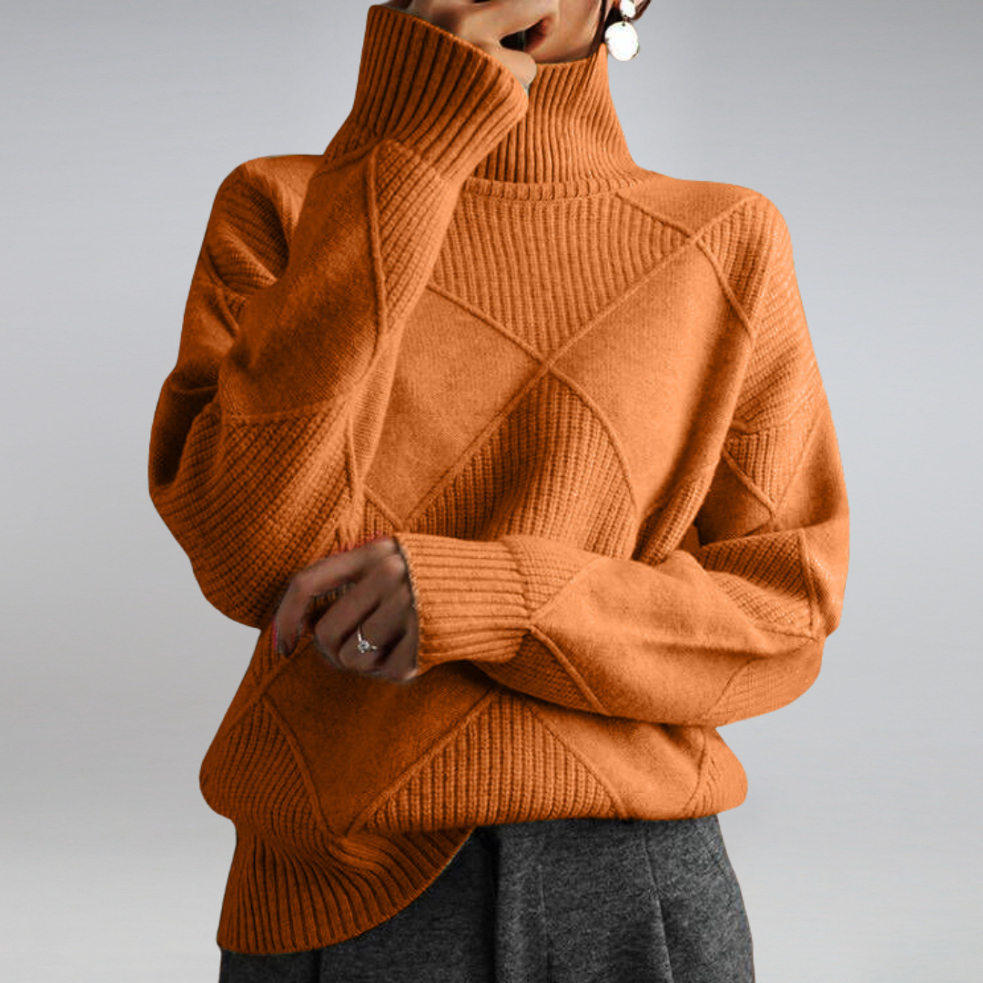 Manon - Pull Femme Automne en Maille Oversize avec Col Roulé Côtelé