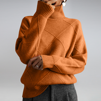 Manon - Pull Femme Automne en Maille Oversize avec Col Roulé Côtelé