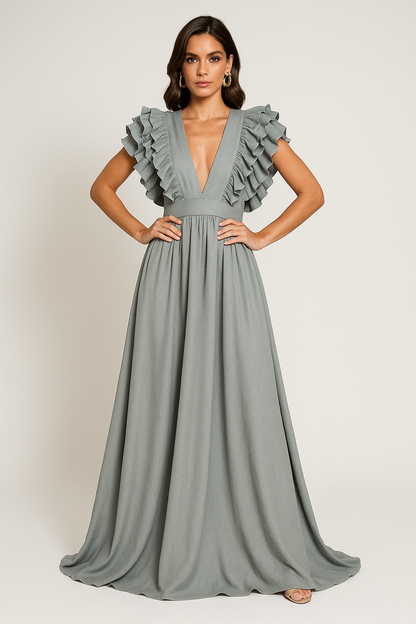 Manon - Robe Femme Invitée Mariage Longue et Fluide pour l'Automne