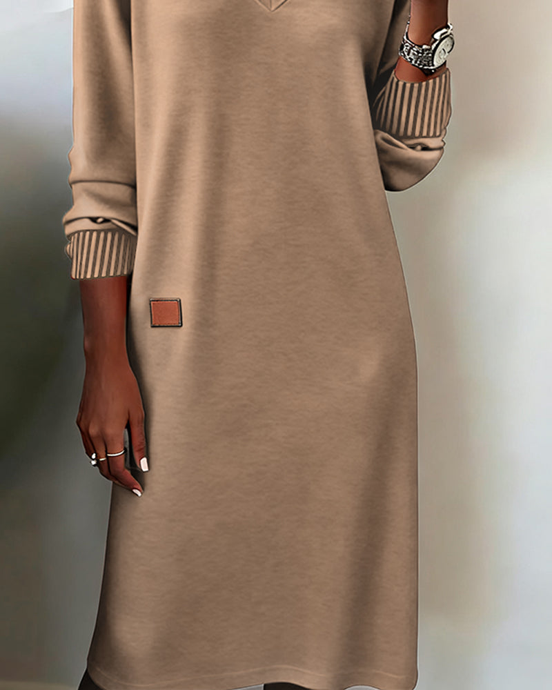 Manon - Robe Midi Femme Automne avec Col en V et Manches Longues