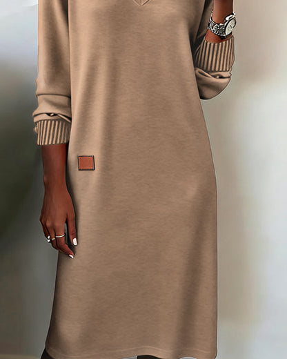 Manon - Robe Midi Femme Automne avec Col en V et Manches Longues
