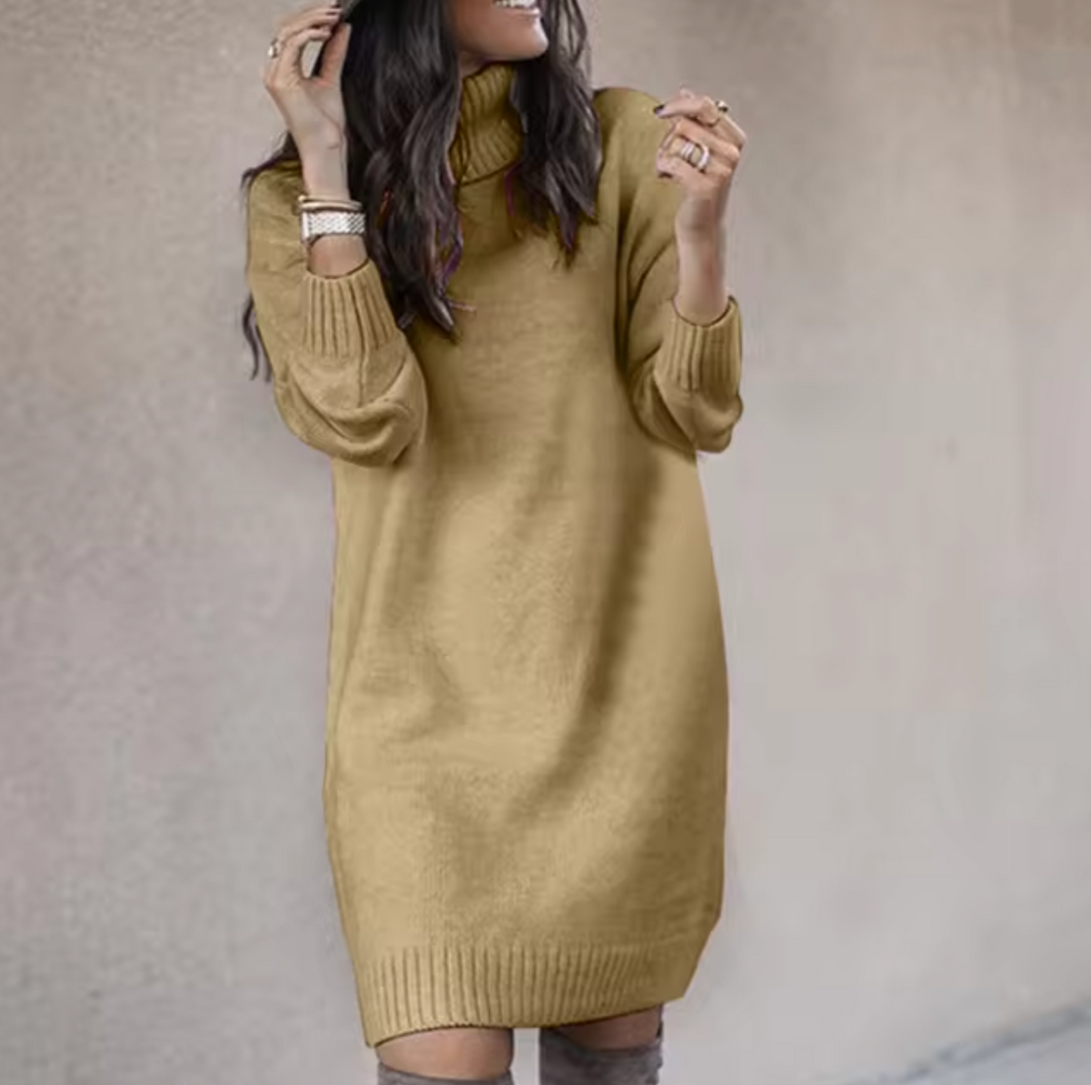 Manon - Robe pull femme col roulé en maille à manches longues et coupe ample