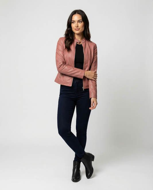 Manon - Veste Femme en Cuir Style Zippée pour l'Automne