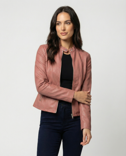 Manon - Veste Femme en Cuir Style Zippée pour l'Automne