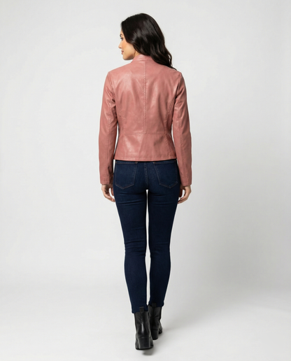 Manon - Veste Femme en Cuir Style Zippée pour l'Automne