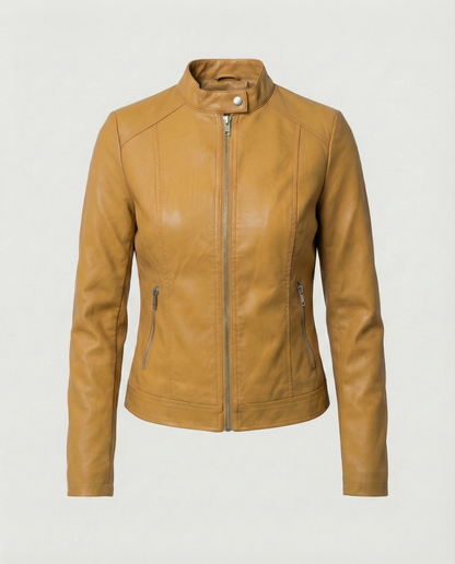 Manon - Veste Femme en Cuir Style Zippée pour l'Automne